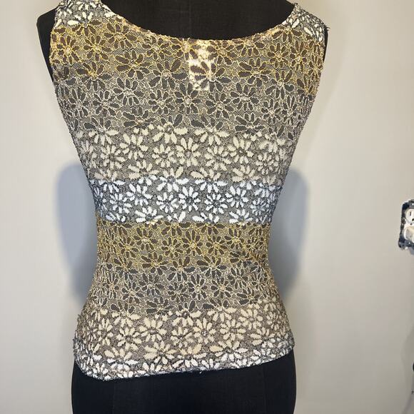 Y2K Timing USA V-neck Dressy Tank, Y2K, Gold, Gray Lace - Picture 4 of 5